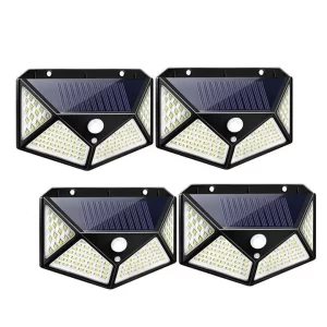 Pachet 4x Lampa solara LED cu 4 cadrane 100 leduri senzor de miscare si lumina unghi larg 270 gr