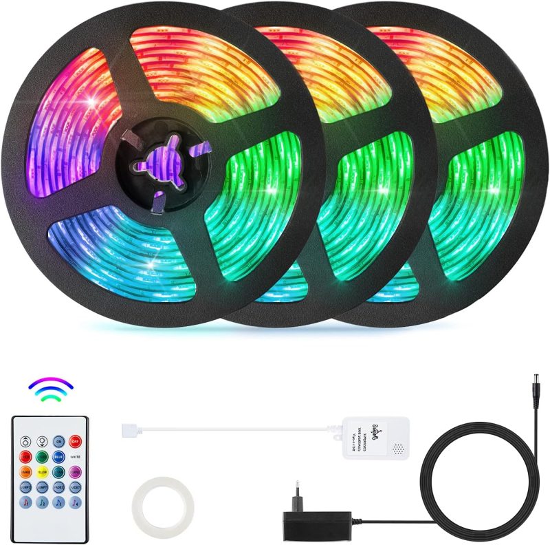 Banda LED multicolor, lungime 15 metri, controller, telecomanda si sursa de curent inclusa