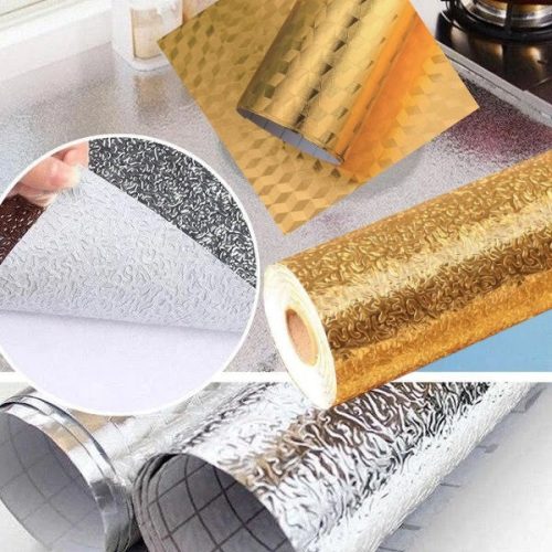 Set 2 x Folie de aluminiu autoadeziva pentru mobilier, usa, dulap, masa, scaun, perete, sertar, raft, aplicare usoara si rapida, 60 x 300 cm