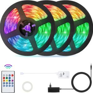 Kit Banda LED AURORA , Led RGB, Cu Telecomanda, Lungime 15m, Interior, Iluminare Ambientala Casa, Multicolor