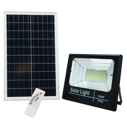 Proiector LED exterior De 100W cu panou solar, telecomanda cu functii multiple