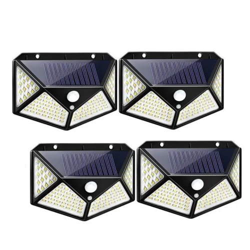 Pachet 4x Lampa solara LED cu 4 cadrane 100 leduri senzor de miscare si lumina unghi larg 270 gr