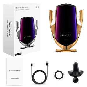 Suport auto, Incarcare Wireless 10W, Senzor inteligent, Auriu