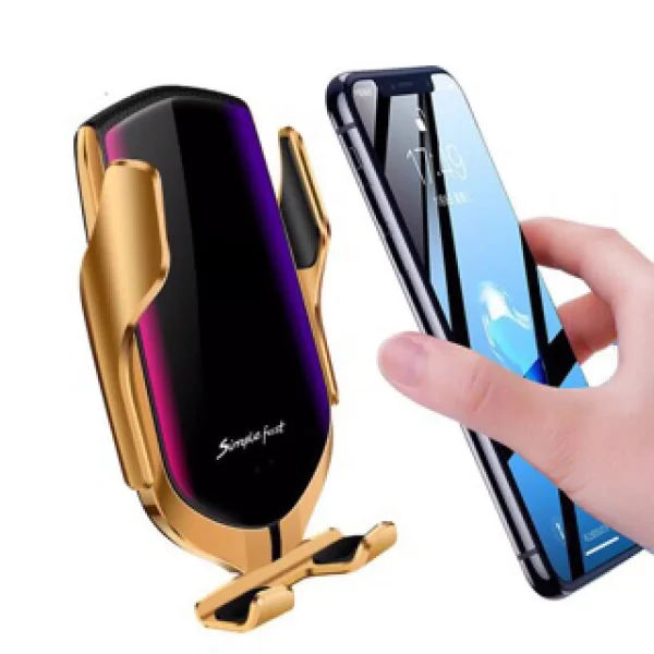Suport auto, Incarcare Wireless 10W, Senzor inteligent, Auriu - imagine 3