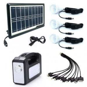 Kit Camping Panou SOLAR GDPLUS , 3 Becuri, Lanterna INCLUSA + USB Incarcare