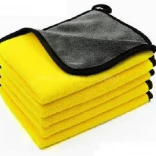 Set X5 Lavete Microfibra pentru Lustruit 30cm x 30cm – Galbena cu Gri